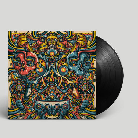Jaaw's "Supercluster" vinyl record with colorful, psychedelic, skull-like cover art.