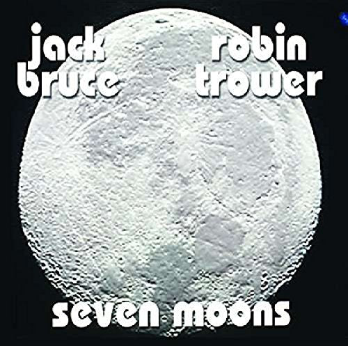 "Vinyl album cover featuring a large, textured moon against a black background."