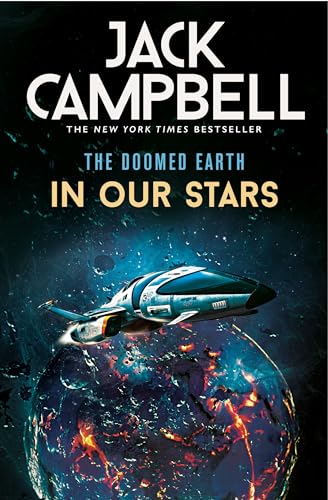 Book cover: spaceship flying near a cracked, fiery Earth.