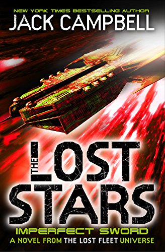 Book cover: spaceship amidst red and white cosmic nebula, bold title.
