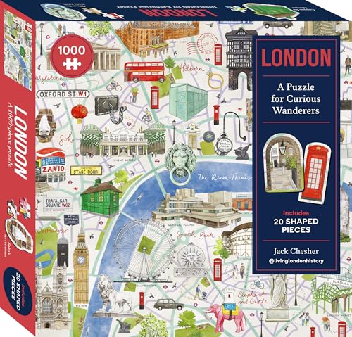 1000-piece jigsaw puzzle depicting illustrated London landmarks and a map.