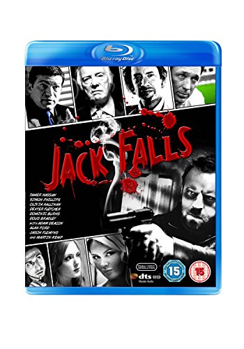 Blu-ray cover for Jack Falls featuring a collage of actors and a handgun.