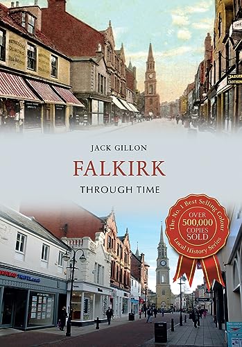 Book cover: historic street scene of Falkirk, Scotland, with church spire.