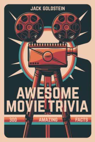 Vintage-style book cover with film reels, a projector, and "Awesome Movie Trivia" text.