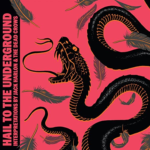 CD cover with a black snake and feathers on a pink background.