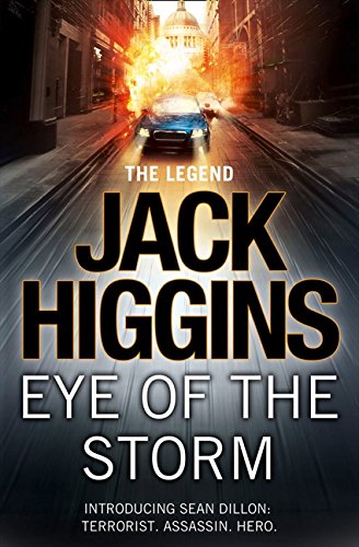 Book cover: “Eye of the Storm” by Jack Higgins, featuring a car chase.