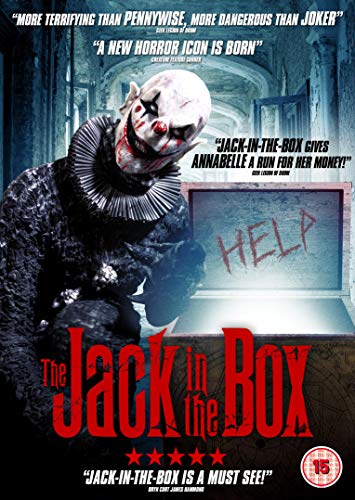 DVD cover for horror film "Jack in the Box" featuring a menacing clown.
