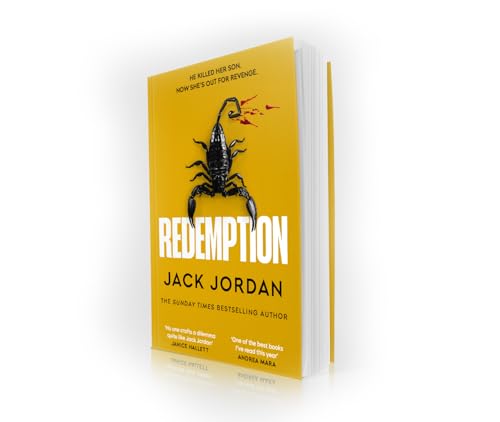 A yellow book cover featuring a black scorpion and the title Redemption by Jack Jordan.