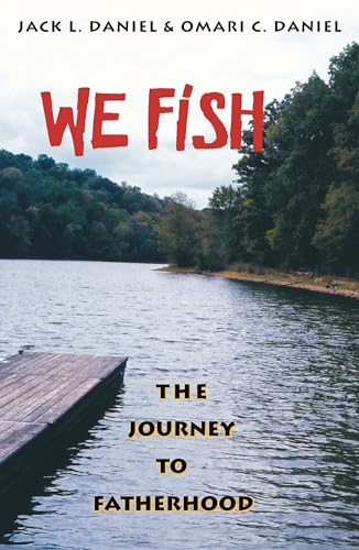 Book cover: “We Fish” with a lake and dock scene.