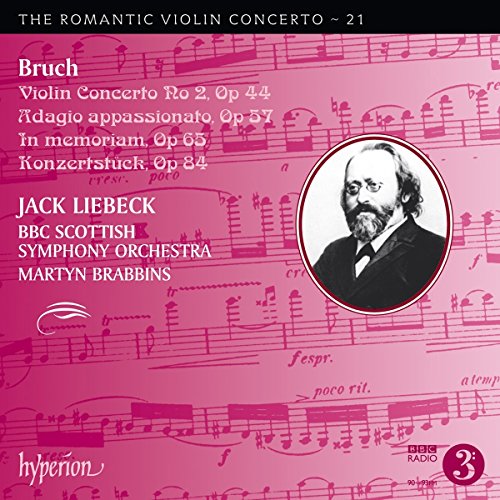 CD cover featuring composer Max Bruch’s portrait over musical score background.