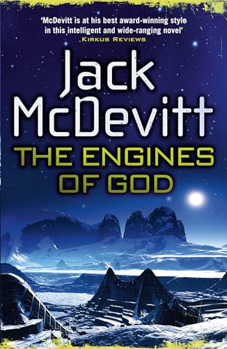 Book cover: “The Engines of God” with a dark, mountainous landscape.