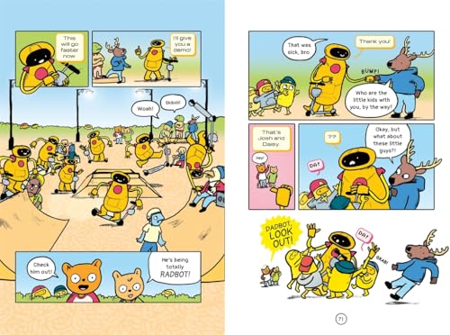 Comic panel showing yellow robot Dadbot and a deer in a park scene.