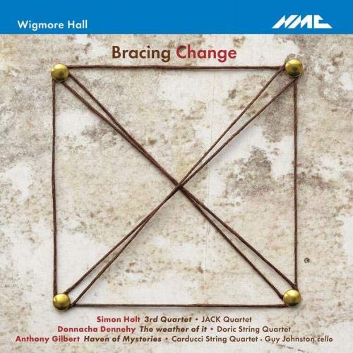 CD cover of "Bracing Change" with string art forming a square on textured background.