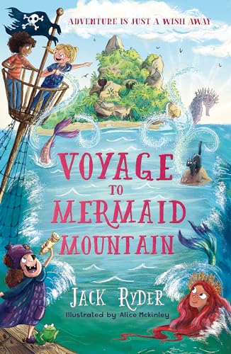 Book cover: children on a ship, mermaid, and island scene.