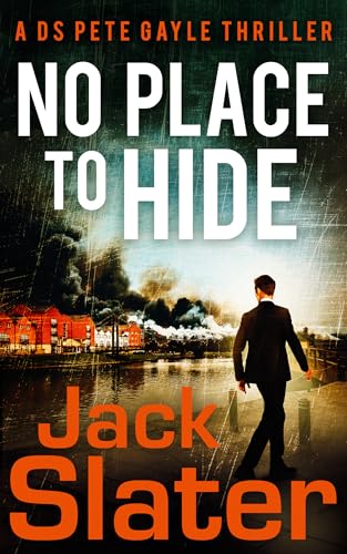 Book cover: man walking towards burning buildings, dark and stormy sky.