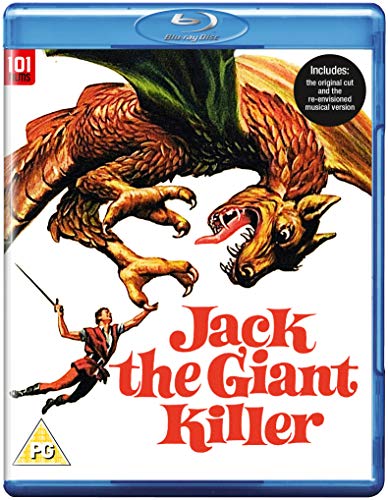 A man with a sword faces a large, winged dragon on this Blu-ray cover.