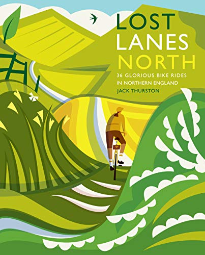 Book cover with illustrated cyclist on a winding road through green hills.
