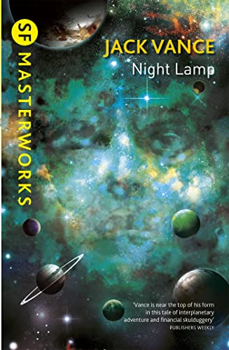 Book cover: "Night Lamp" by Jack Vance, featuring a cosmic, colorful nebula.