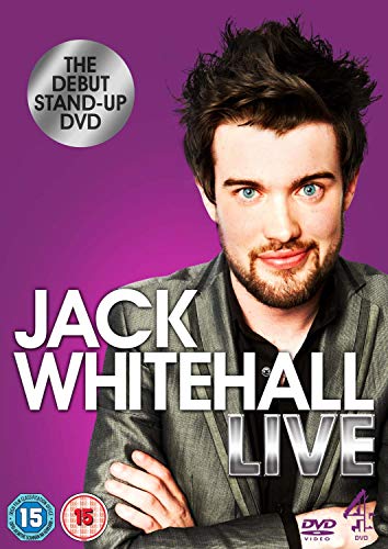 Jack Whitehall posing against a purple background on the cover of his live DVD.