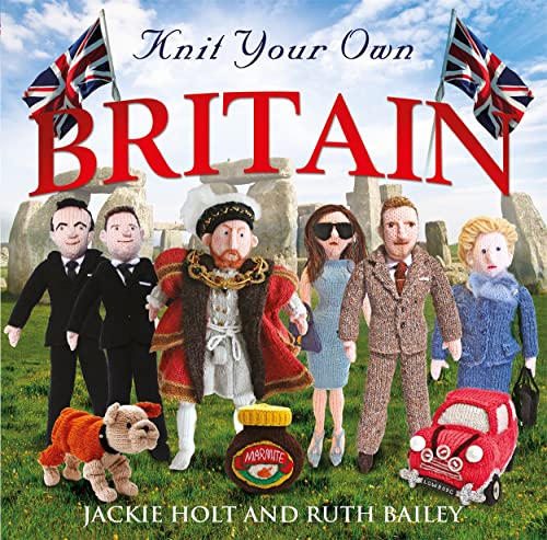 Book cover featuring knitted figures representing British icons and landmarks.