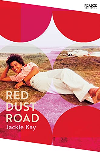 A woman lies on grass in a photo overlaid with red and pink circles.
