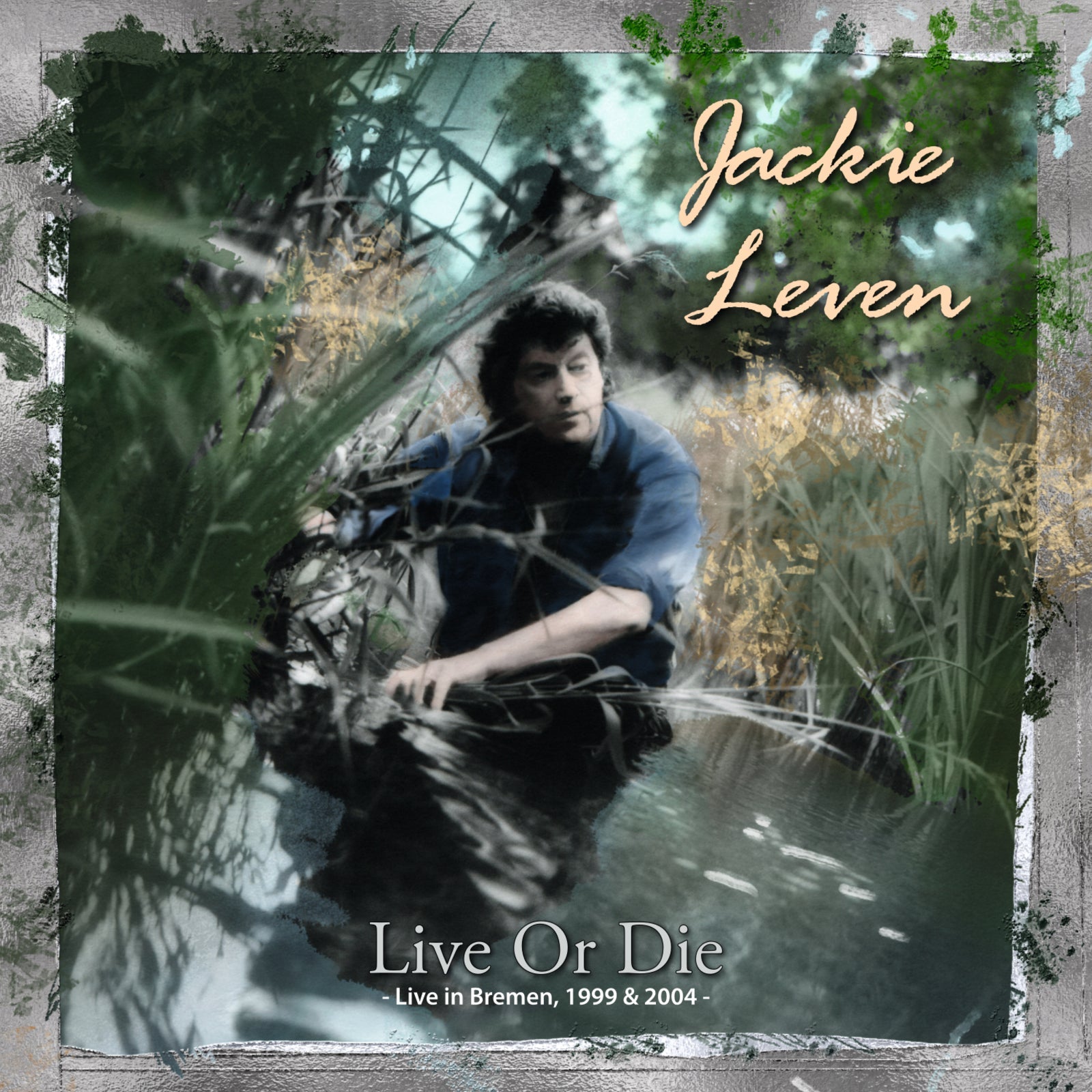 Jackie Leven album cover: a portrait amidst blurred greenery.