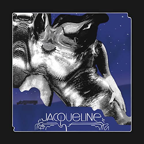 A distorted figure in a metallic dress against a dark blue starry night background.