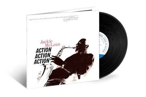 Jackie McLean Action vinyl record album cover featuring a silhouette of a saxophonist.