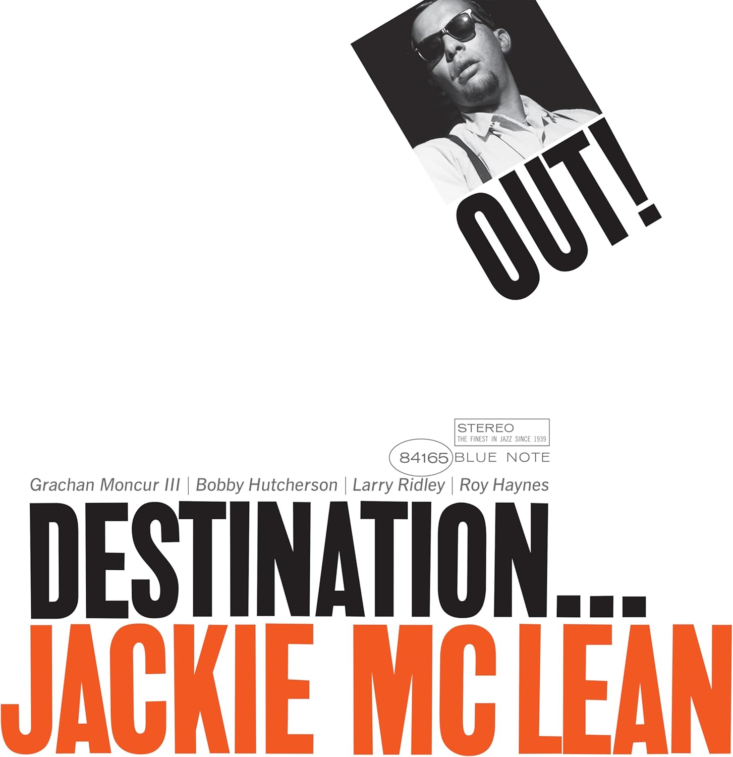 Album cover for Jackie McLean’s “Destination Out” featuring a portrait and bold text.