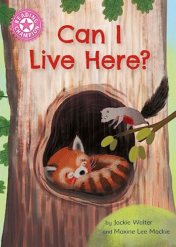 A red panda sleeps in a tree hollow while a squirrel watches from a branch.