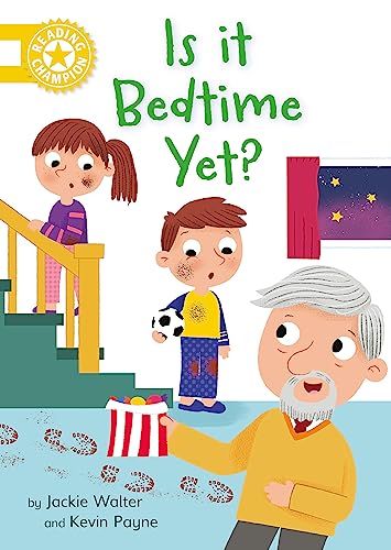 Children and grandfather in pajamas, illustrated book cover, "Is it Bedtime Yet?".