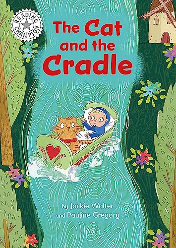 Book cover: child and cat in a boat on a swirling blue river.