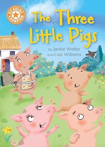 Book cover: illustrated pigs and a wolf in a fairytale scene.
