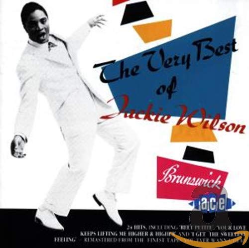 Jackie Wilson in a white suit on a CD cover with colorful geometric shapes.