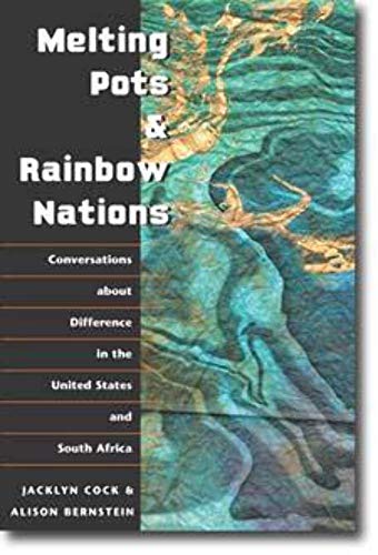 Book cover with abstract gold and teal design, titled "Melting Pots & Rainbow Nations".