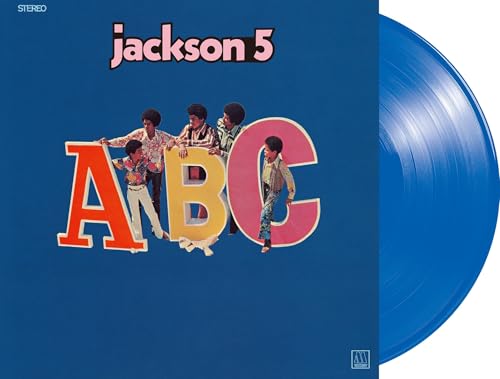 Jackson 5 ABC album cover with members posing around large letters and blue vinyl.