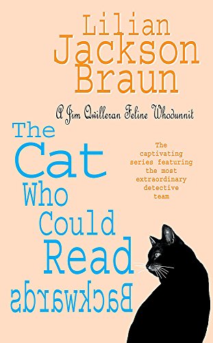 Book cover with large blue text and a black cat facing right.