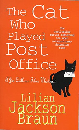 Orange book cover with a black cat wearing a mailbag around its neck.
