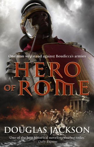 Book cover featuring a Roman soldier in armor with a battlefield and burning building.