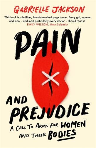 Book cover: red lips with stitches, title “Pain and Prejudice.”