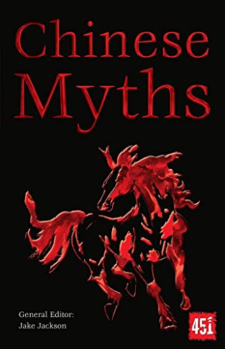Book cover: "Chinese Myths" with a red, watercolor-style horse illustration.