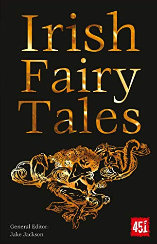 Book cover: "Irish Fairy Tales" with gold lettering and a mythical creature.