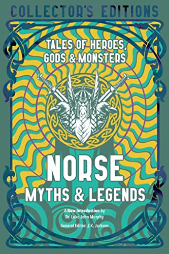 Book cover with Norse warrior illustration, swords, and swirling teal and yellow patterns.