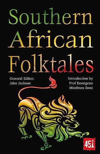 Book cover depicting African patterns, likely illustrations, titled “Southern African Folktales.”