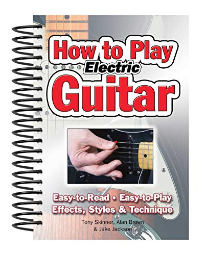 Spiral-bound instructional book cover titled How to Play Electric Guitar with a hand photo.