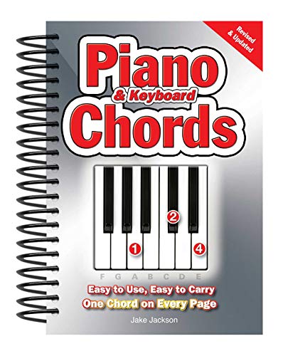 Spiral-bound book cover titled Piano & Keyboard Chords with a piano key illustration.