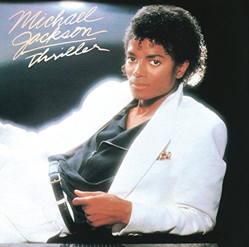 Michael Jackson’s “Thriller” album cover featuring a portrait of the artist.