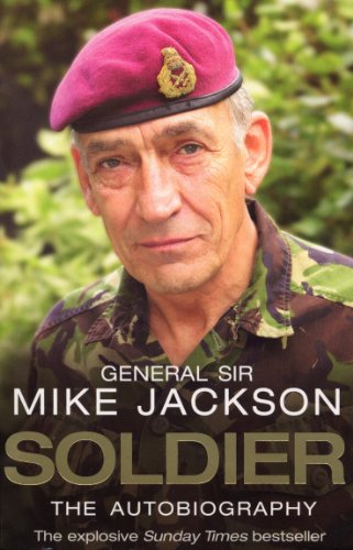 Book cover: Mike Jackson in beret, titled "Soldier: The Autobiography".