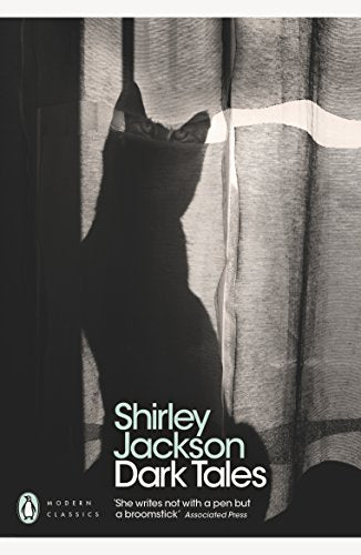 Book cover: shadowy cat silhouette, title “Dark Tales” by Shirley Jackson.