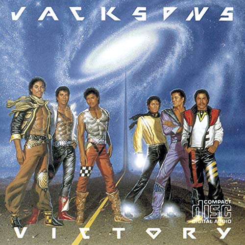 The Jacksons' "Victory" CD cover featuring the group in 80s attire.